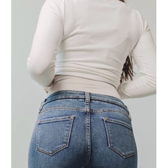 BLANQI medium wash full belly coverage flare denim jeans 10 - Picture 3 of 10